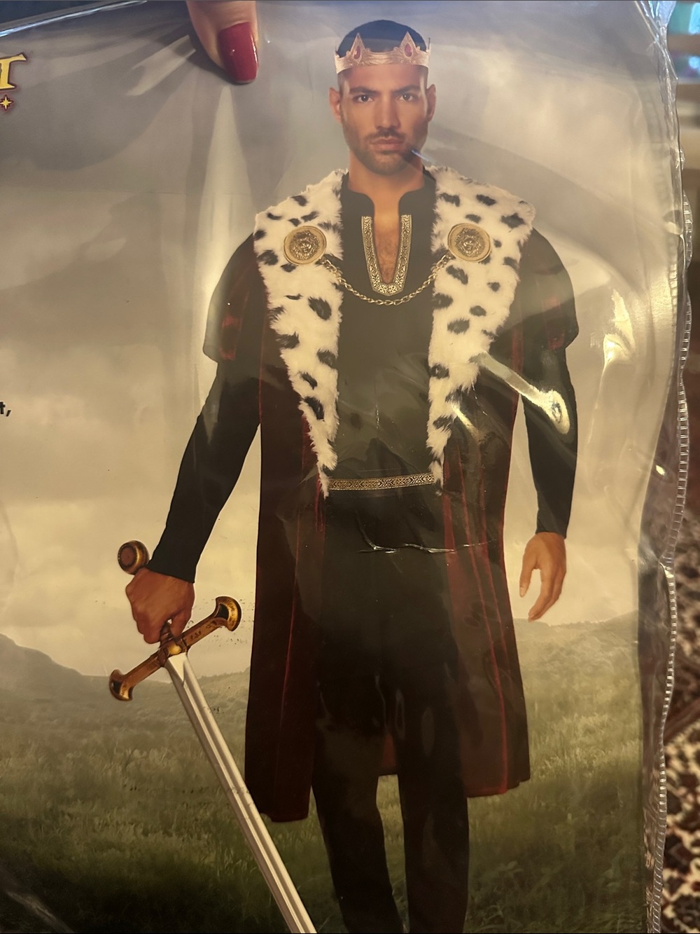 Spirit Men's Black Royal King Coat with White Faux Fur Trim